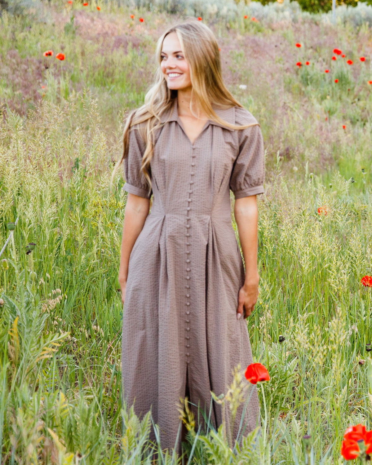 Femme Field Brown Midi Shirtdress