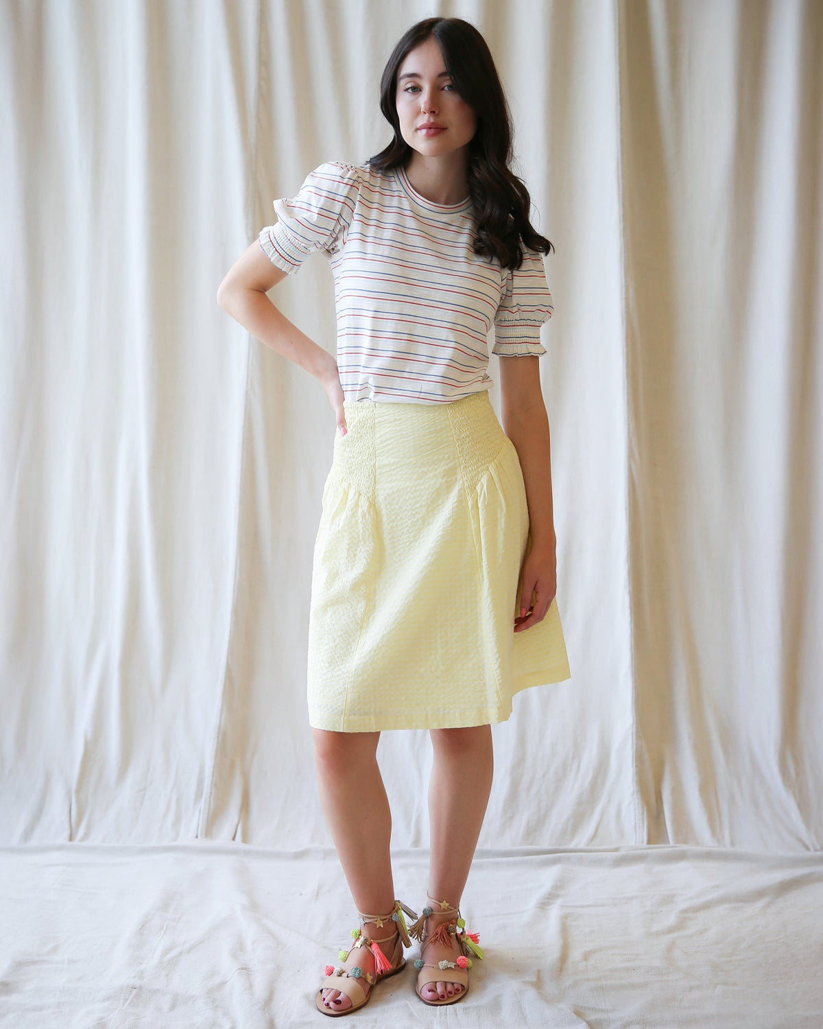 Très Belle Multicolor Stripe Puff Sleeve Top