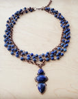 Blue Lapis Beaded Collar Necklace w/ Lapis Pendant