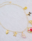 Ballet Garden Charm Necklace – Whimsical Gold Chain with Rose, Swan, Angel & Ballet Shoe Charms