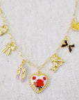 Ballet Garden Charm Necklace – Whimsical Gold Chain with Rose, Swan, Angel & Ballet Shoe Charms