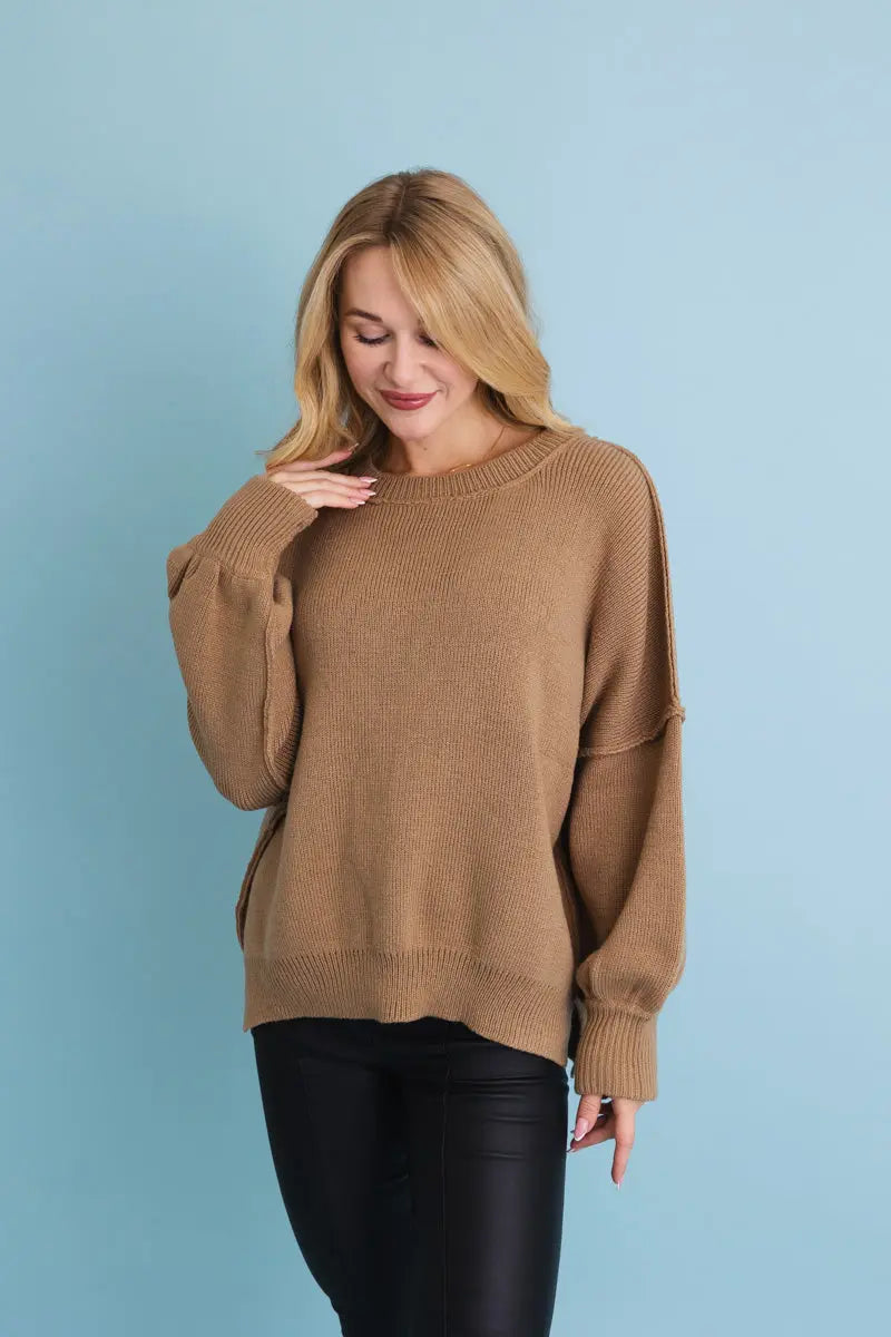 Cozy Mood Oversized Pullover Sweater in Mocha