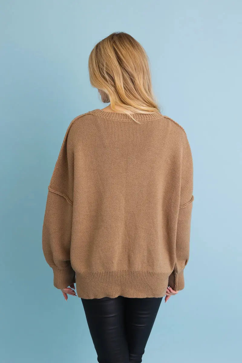 Cozy Mood Oversized Pullover Sweater in Mocha