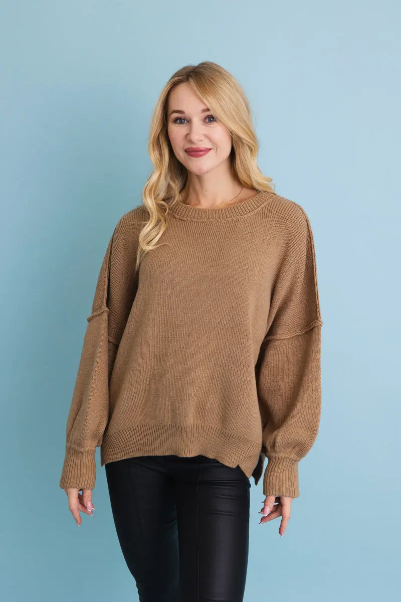 Cozy Mood Oversized Pullover Sweater in Mocha