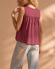 Winny Contrast Bow Sleeveless Peplum Top in Berry