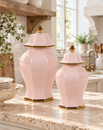 Park Hill Pink Hexagon Ceramic Jar with Gold Trim, Set of 2