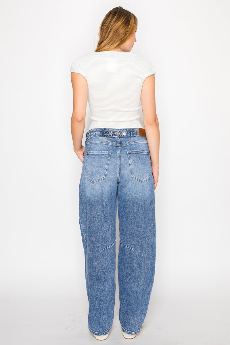 Artemis Vintage |Adjustable Strap Waistband Barrel Jeans