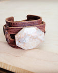 Fossil Corral Stone Wide Leather Cuff Bracelet