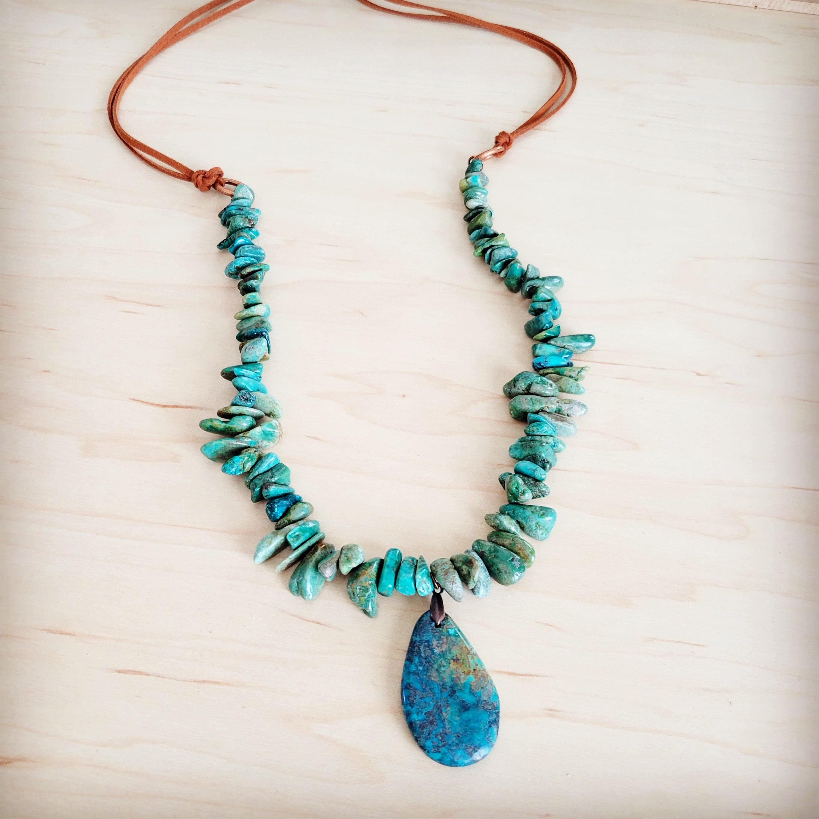 Natural Turquoise Chunky Necklace with Large Natural Pendant