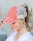 Distressed Messy Bun Hat Cap