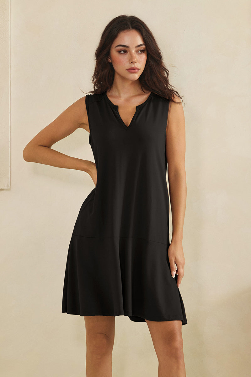 Easy Days Split Neck Flounce Dress