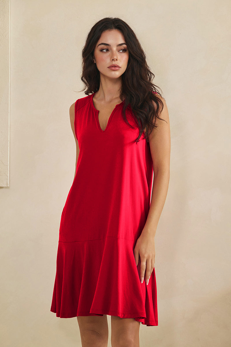 Easy Days Split Neck Flounce Dress