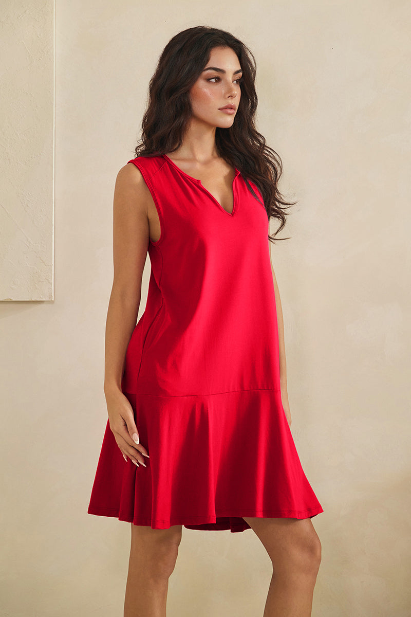 Easy Days Split Neck Flounce Dress