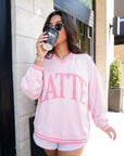 Latte - Pink Vintage V-Neck Sweatshirt
