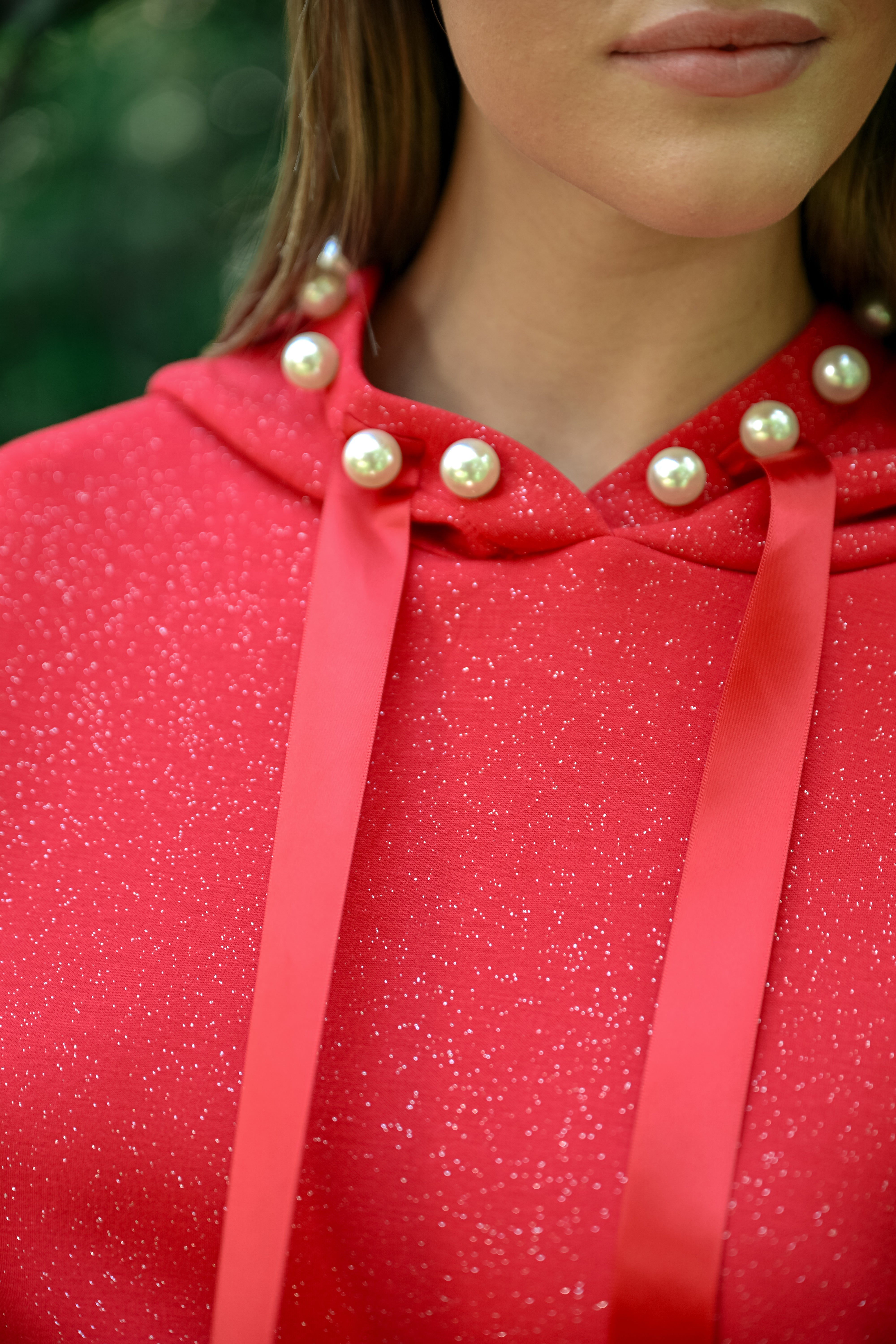 JOH | Francine Stretch French Scuba Pearl Hoodie with Glitter