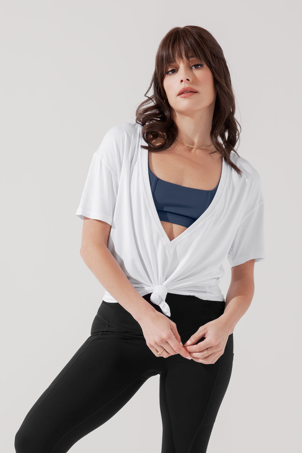 POPFLEX Full Size Daring Deep V Tee - White