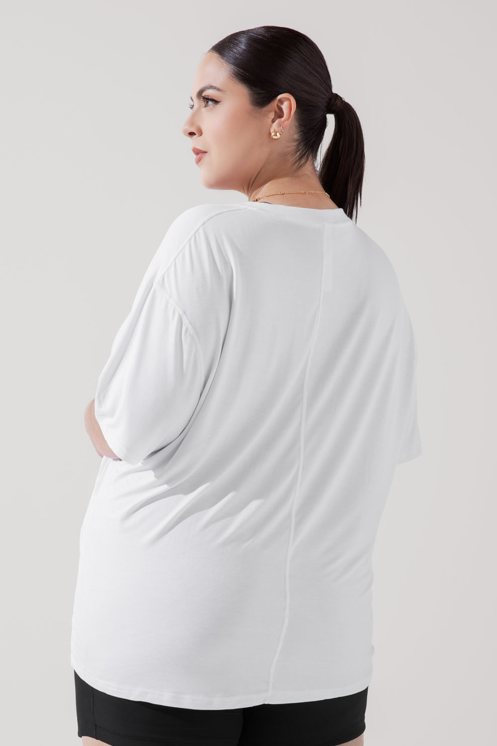 POPFLEX Full Size Daring Deep V Tee - White