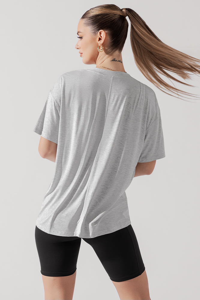 POPFLEX Full Size Daring Deep V Tee - Heather Grey