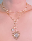 Double Chain Heart Pendant Necklace – Layered Gold Links with Vintage-Style Charm