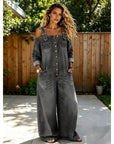 Women's Washed Denim Wide-Leg Overalls with Button Closure – 4 Colors S–XXL