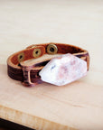 Sunstone Slab Narrow Leather Cuff Bracelet