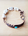 White Chunky Turquoise Beaded Bracelet on Copper Feather 810s