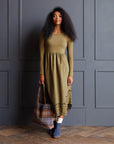 Olive Embroidered Long Sleeve Hybrid Maxi Dress