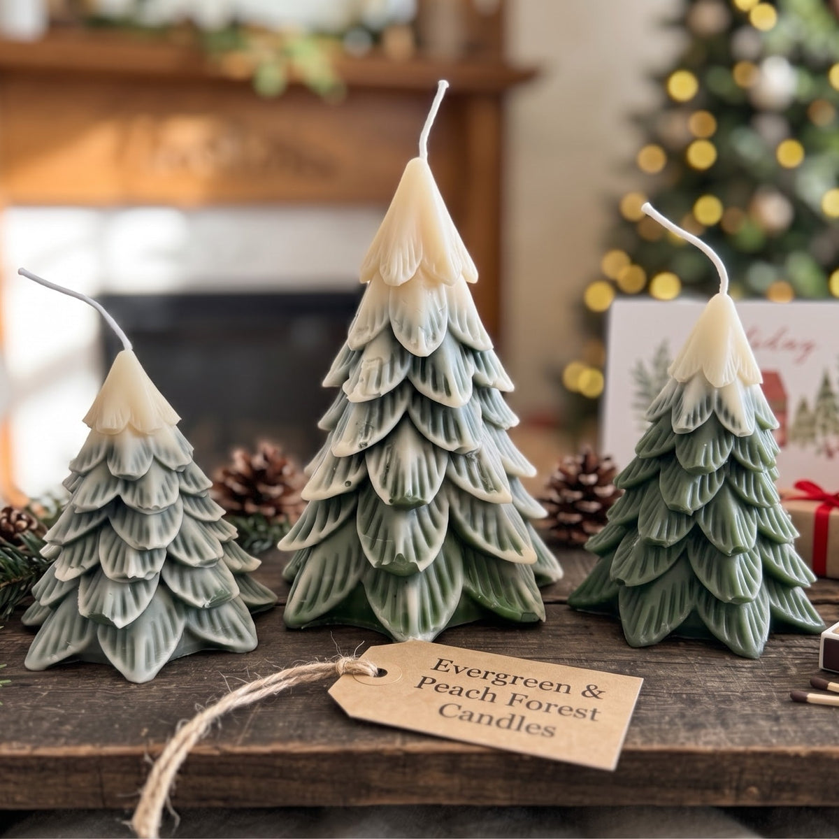 Evergreen Forest Christmas Snowcapped Tree Candle