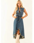 Asymmetrical Button-Front Denim Midi Dress