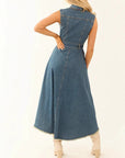 Asymmetrical Button-Front Denim Midi Dress
