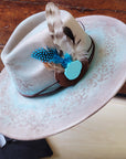 Hand-Painted Leopard Boho Western Cowgirl Hat & Band Turq Brown 987c
