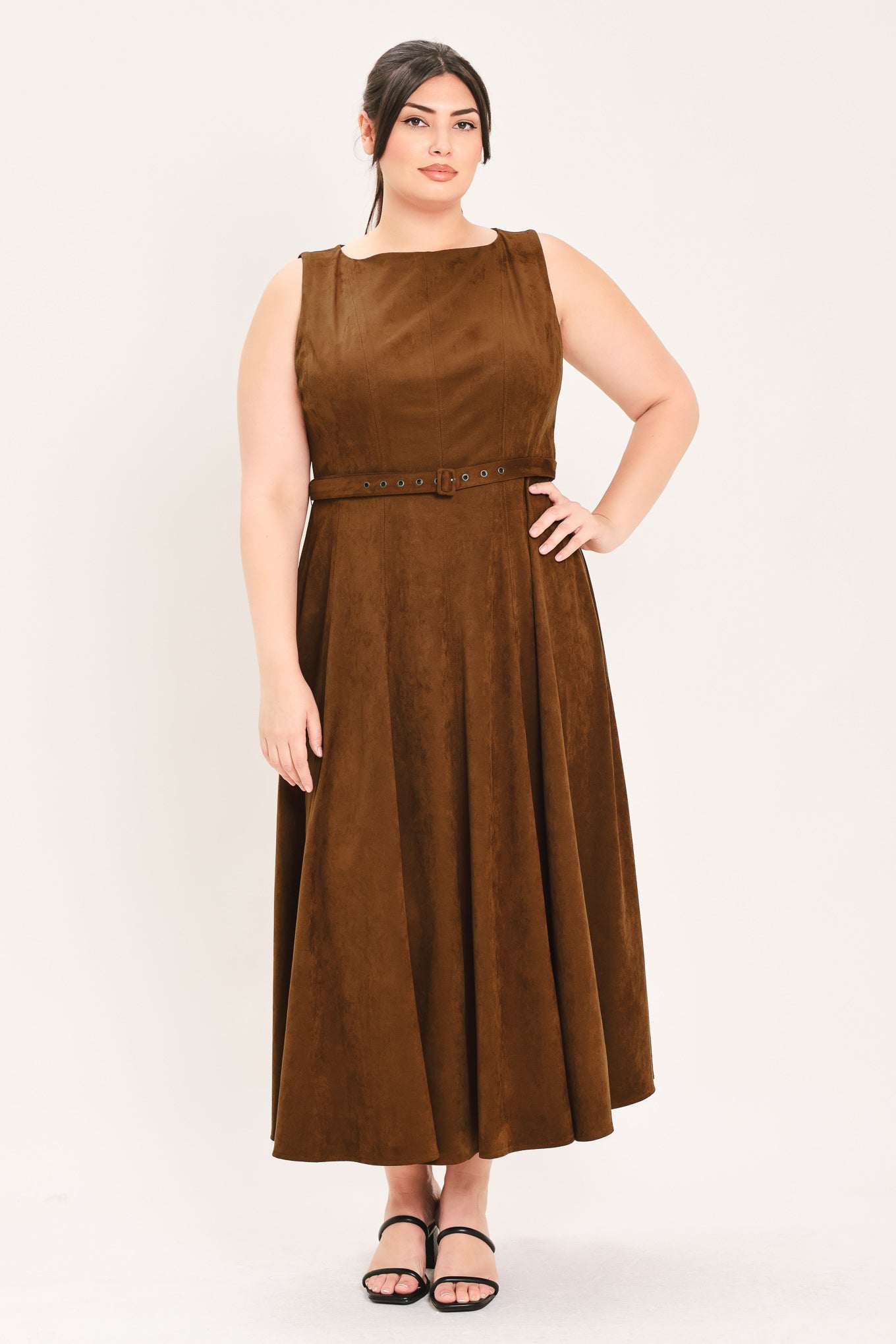 Flying Tomato | Tobacco Faux Suede Midi Dress