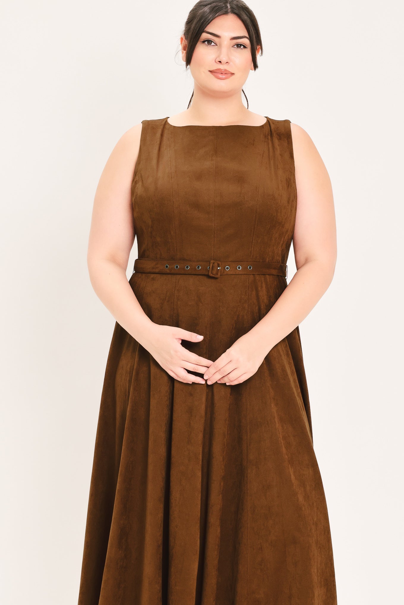Flying Tomato | Tobacco Faux Suede Midi Dress