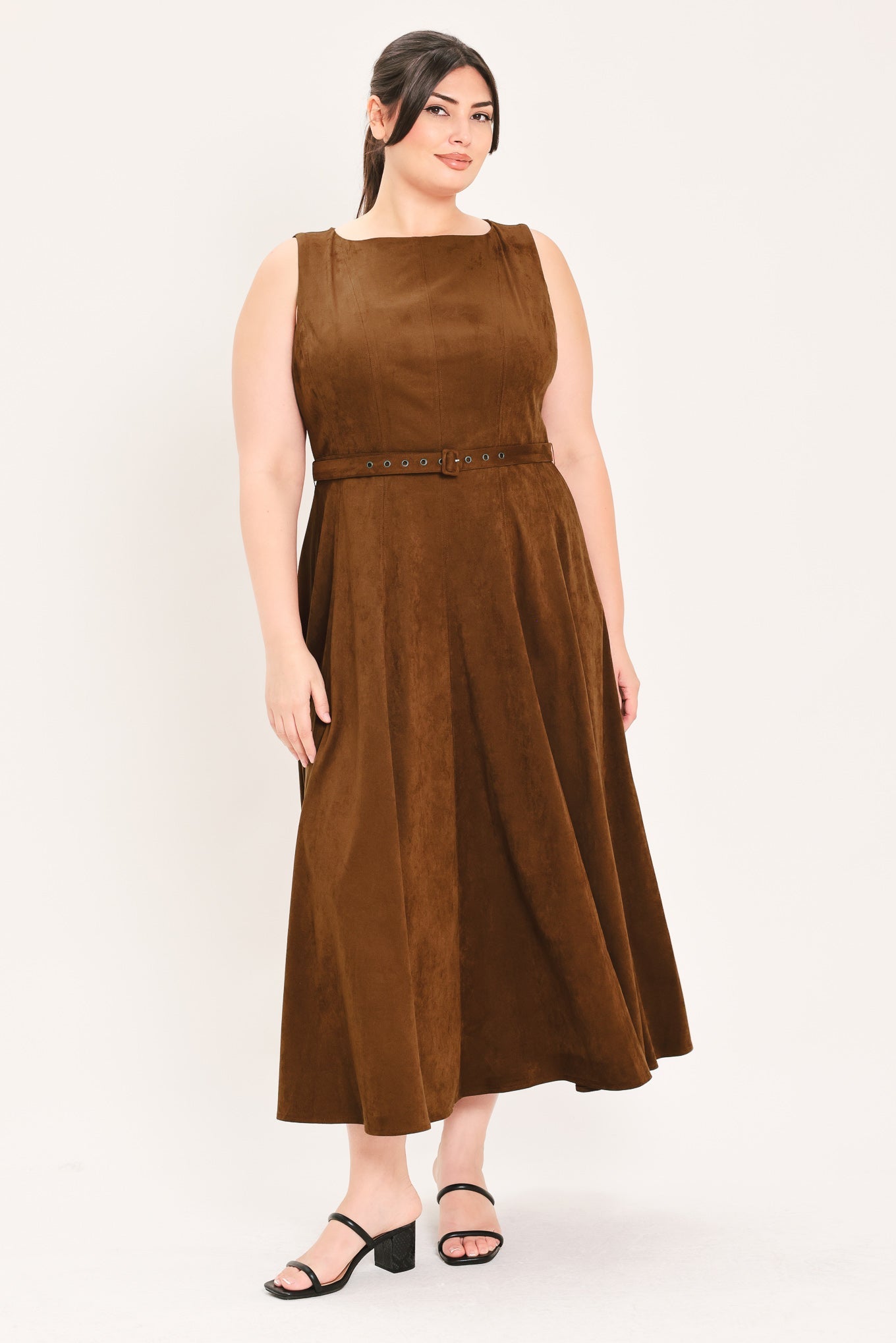 Flying Tomato | Tobacco Faux Suede Midi Dress