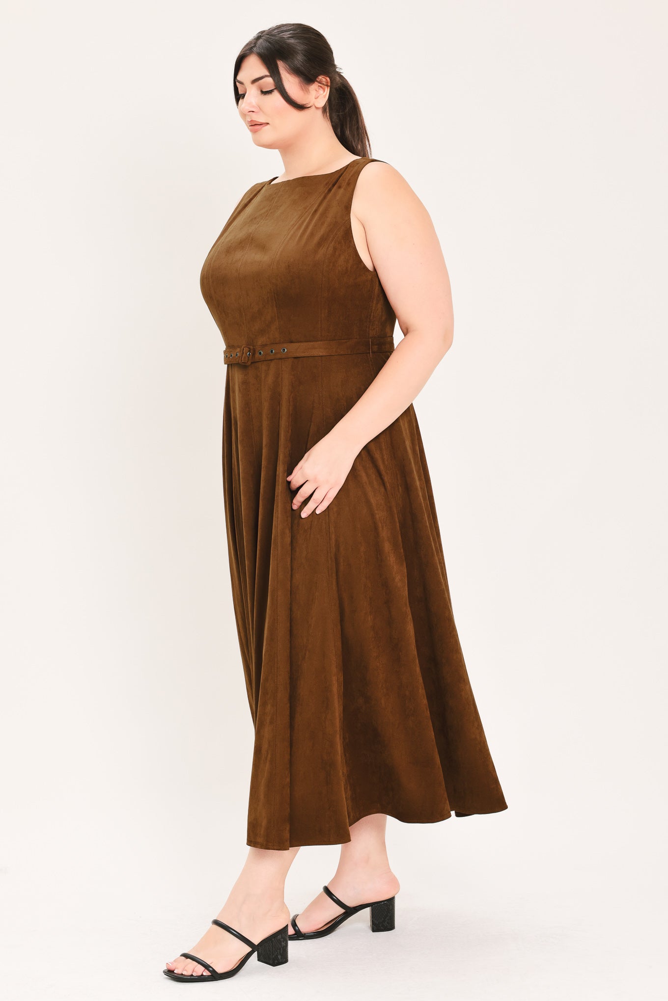 Flying Tomato | Tobacco Faux Suede Midi Dress