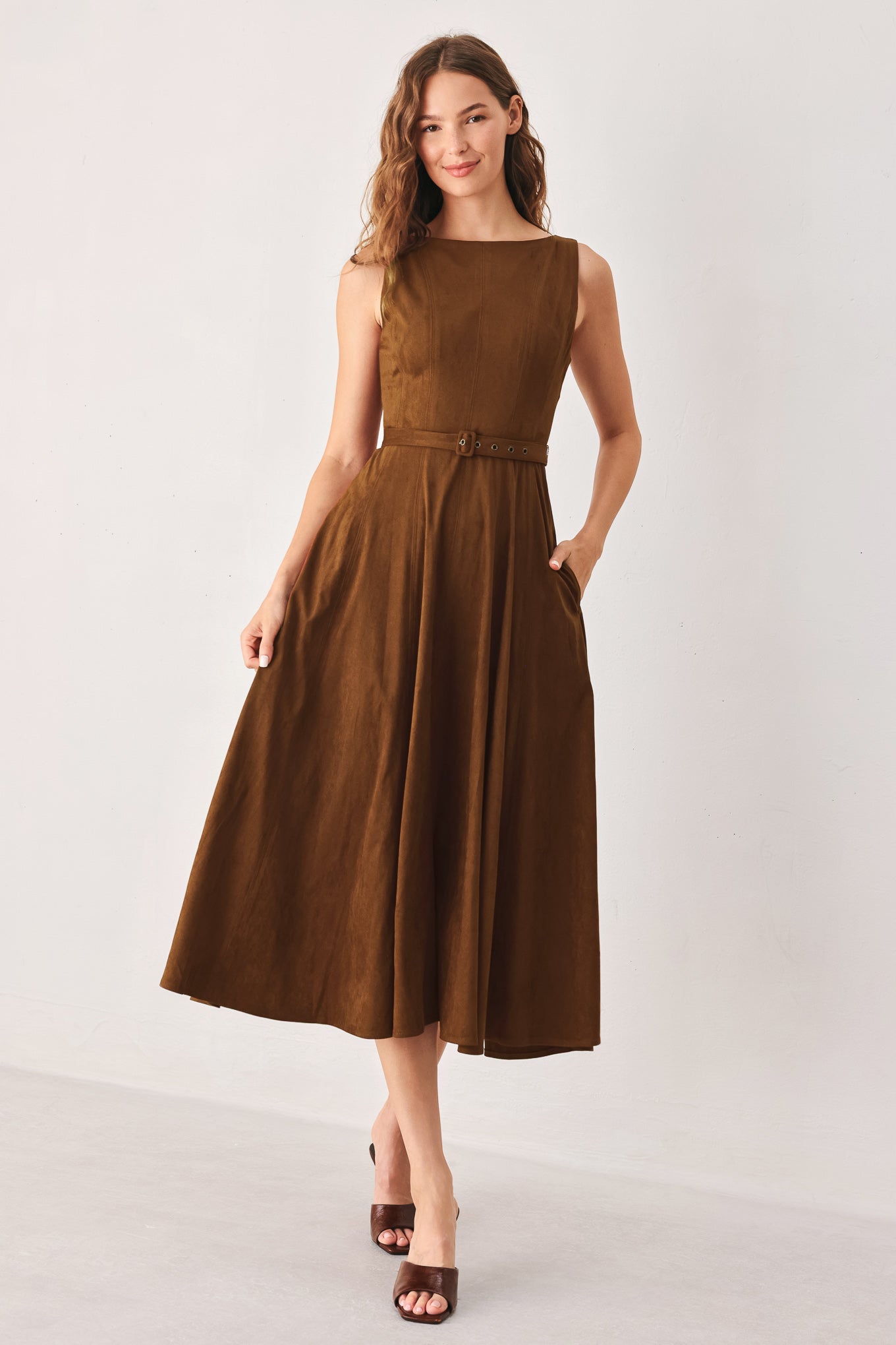 Flying Tomato | Tobacco Faux Suede Midi Dress