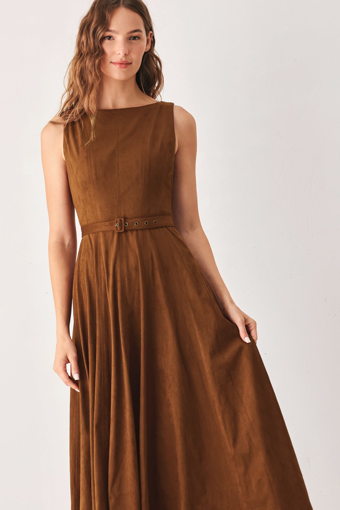 Flying Tomato | Tobacco Faux Suede Midi Dress