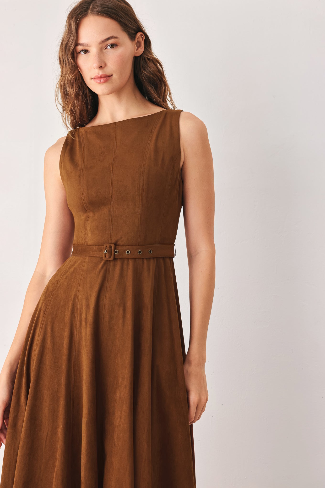 Flying Tomato | Tobacco Faux Suede Midi Dress