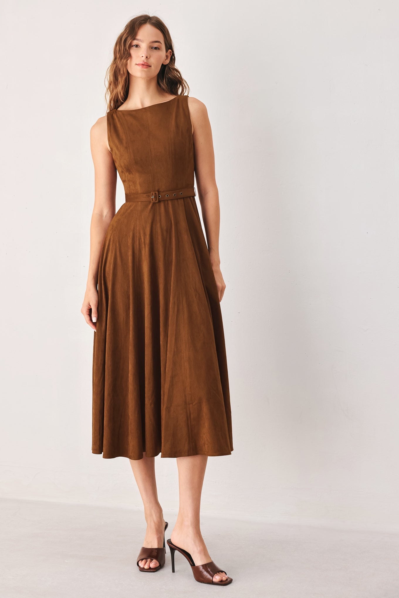 Flying Tomato | Tobacco Faux Suede Midi Dress
