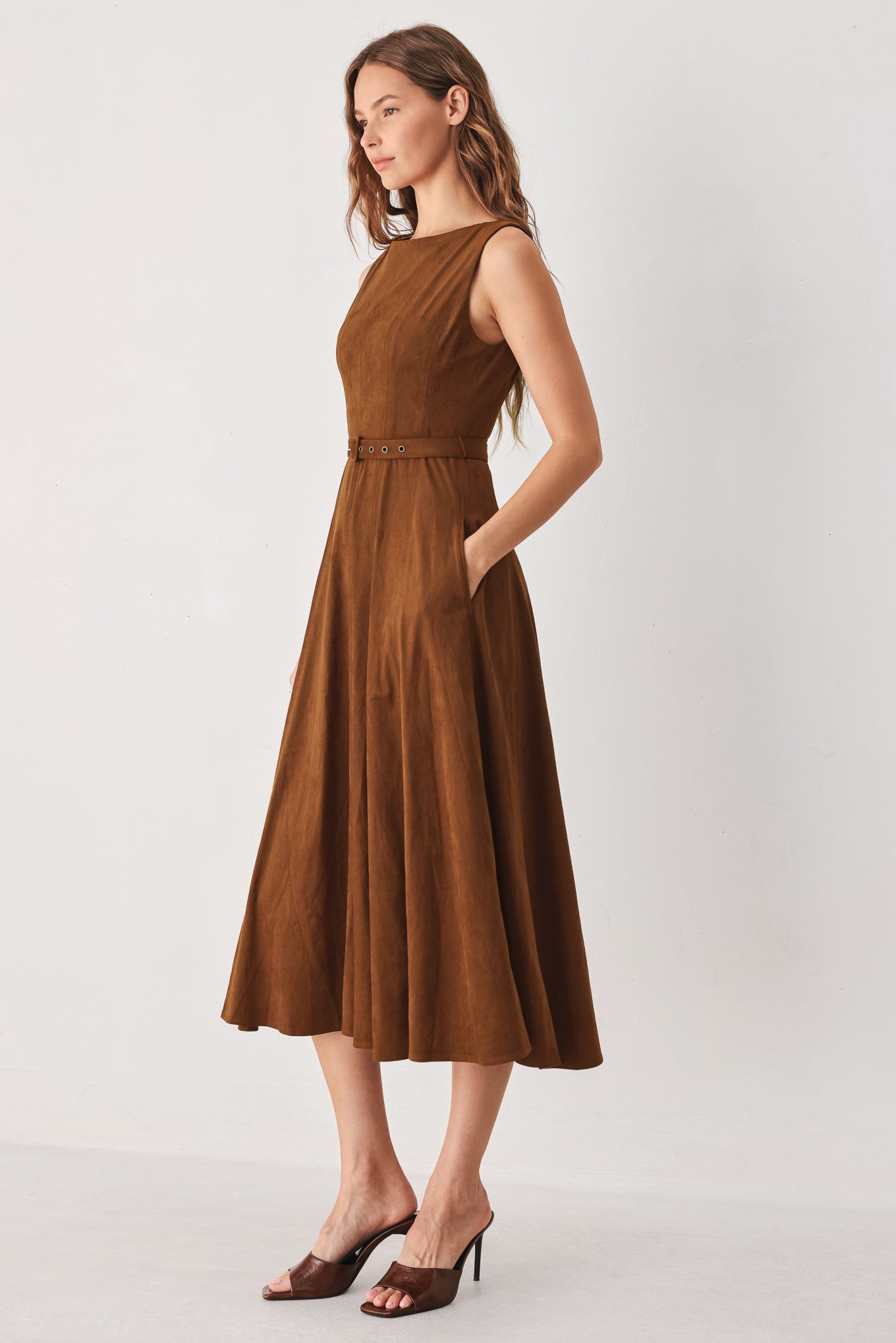 Flying Tomato | Tobacco Faux Suede Midi Dress