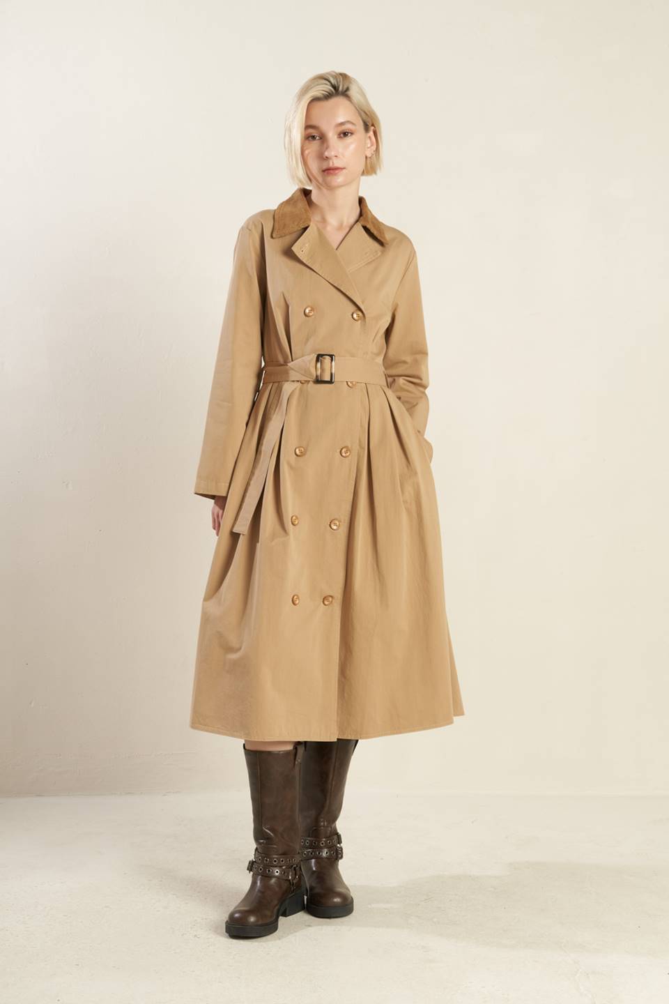 Flying Tomato Falling Leaves Woven Midi Trench Coat