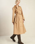 Flying Tomato Falling Leaves Woven Midi Trench Coat