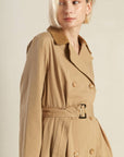 Flying Tomato Falling Leaves Woven Midi Trench Coat