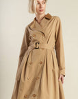 Flying Tomato Falling Leaves Woven Midi Trench Coat