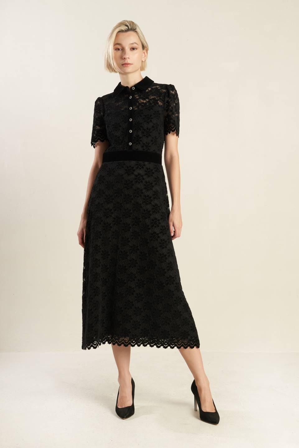 Flying Tomato Bold Symphony Black Lace Midi Dress