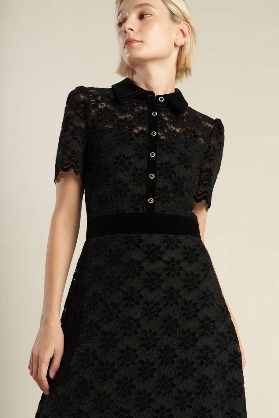 Flying Tomato Bold Symphony Black Lace Midi Dress
