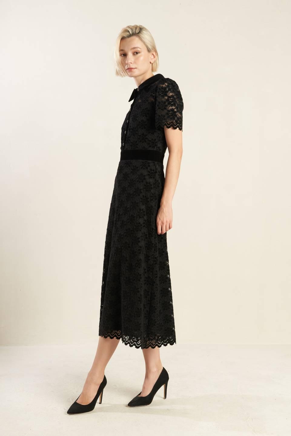 Flying Tomato Bold Symphony Black Lace Midi Dress