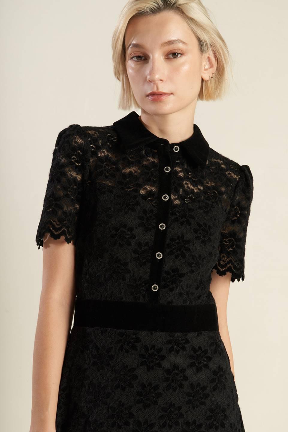 Flying Tomato Bold Symphony Black Lace Midi Dress