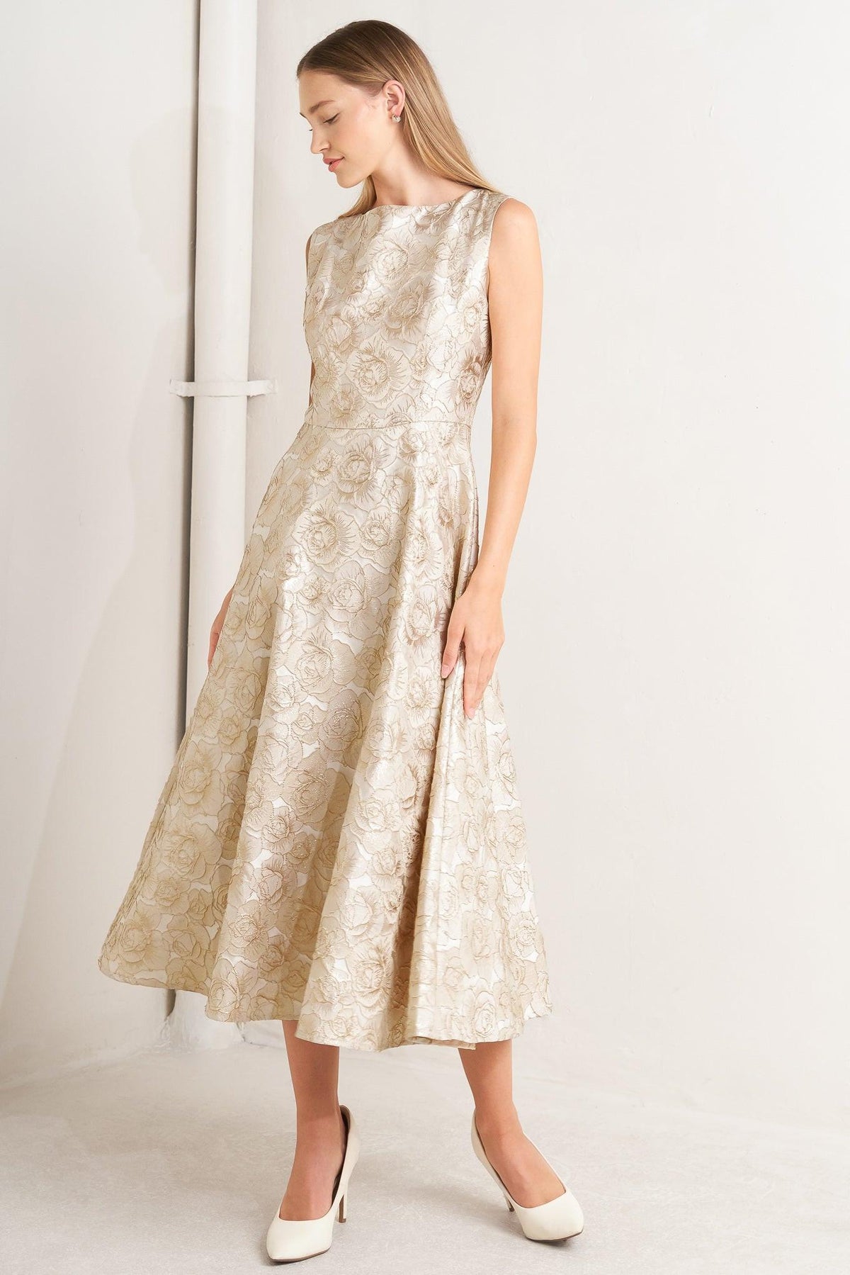 Flying Tomato Gilded Rose Woven Midi Dress