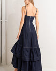 Raw Elegance Denim Midi Dress